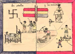 <p>Uno de los dibujos infantiles realizados durante la guerra civil y recogidos por <em>Yorokobu.</em></p>