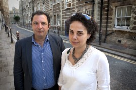 <p>Mazen Darwish y Yara Bader en Londres, antes de su conferencia en el Free Word Centre.</p>