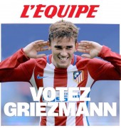 <p>Portada de<em> L'Equipe</em>, en la que piden el voto a Griezmann para el Balón de Oro.</p>
