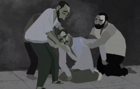 <p>Captura de pantalla del cortometraje de animación ‘Prisión de Saydnaya: matadero humano’ sobre las torturas en las cárceles sirias.</p>