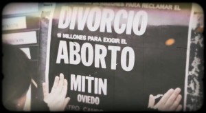 <p>Cartel promocional de un mitín a favor del aborto y el divorcio del Movimiento Comunista de Asturies. 1985</p>