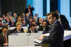 <p>Macron, durante la Alta Conferencia para las finanzas sostenibles en la Comisión Europea. 22 de marzo de 2018, Bruselas. </p>