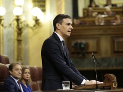 <p>Pedro Sánchez, durante el debate de la moción de censura en el Congreso de los Diputados. 1 de junio de 2018. </p>