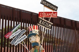 <p>Protesta contra las políticas migratorias en el muro que separa México de Estado Unidos. 2017</p>