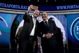 <p>El ministro del Interior italiano, Matteo Salvini, junto al presentador Bruno Vespa en un programa de televisión. 20 de junio de 2018. </p>