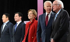 <p>De derecha a izquierda los candidatos demócratas a la Casa Blanca Bernie Sanders, Joe Biden, Elizabeth Warren y Pete Buttigieg</p>