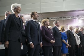 <p>Lagarde, Macron, Merkel y Draghi en la despedida de este último como presidente del BCE.</p>