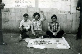 <p>Protesta de trabajadores de montaje en el Puente Colgante (Portugalete) en 1977.</p>