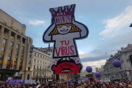 <p>Calle Gran Vía (Madrid) durante la manifestación del 8-M.</p>
