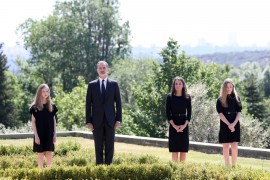 <p>La familia real, durante el minuto de silencio por las víctimas de la covid-19 el pasado 27 de mayo.</p>