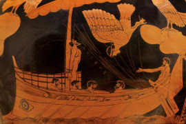 <p>Historia de <em>Odiseo (Ulises) y las sirenas</em> en un stamno del s.V a.C.</p>