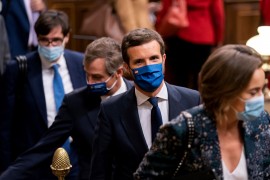 <p>Pablo Casado, en el Congreso, durante la moción de censura presentada por Vox.</p>