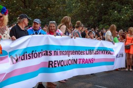 <p>Pancarta en favor de los derechos trans en el Orgullo de 2018. / <strong>Barcex (Wikimedia Commons)</strong></p>