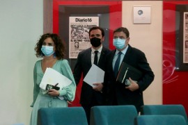 <p>María Jesús Montero, Luis Planas y Alberto Garzón, en la rueda de prensa posterior al Consejo de Ministros del pasado 3 de noviembre.</p>