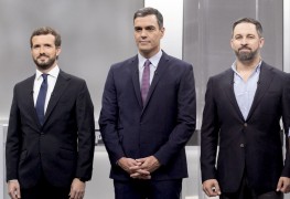 <p>Pablo Casado (PP), Pedro Sánchez (PSOE) y Santiago Abascal (Vox) antes del debate electoral del 4N.</p>