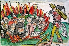 <p>Ilustración coloreada de la quema de judíos en <em>La Crónica de Nuremberg</em> (1493)</p>