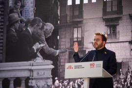 <p>Pere Aragonès en un acto por el 90 aniversario de la fundación del partido el pasado 20 de marzo.</p>