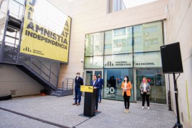 <p>Pere Aragonès, en la rueda de prensa en la que anunció su intención de formar gobierno en solitario.</p>