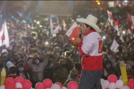 <p>Pedro Castillo, durante un acto de campaña en San Juan de Lurigancho (Lima). </p>