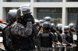 <p>Fuerzas de choque de la Policía Militar del Distrito Federal brasileña.</p>