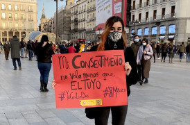 <p>Pancarta el 8M de 2021 en Sol (Madrid).</p>
