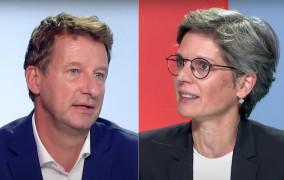 <p>Yannick Yadot y Sandrine Rousseau, los dos candidatos clasificados en la primera vuelta de las primarias de Les Verts.</p>