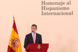 <p>Felipe VI, durante su intervención en el homenaje al hispanismo internacional.</p>