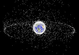 <p>Representación creada por ordenador de los objetos que orbitan alrededor de la Tierra. Cerca del 95% es basura espacial.</p>