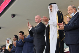 <p>El presidente de la FIFA, Gianni Infantino, junto al emir de Catar, el jeque Tamim bin Hamad Al Thani.</p>