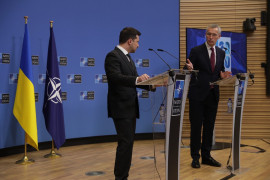 <p>Rueda de prensa conjunta del presidente de Ucrania y el secretario general de la OTAN, el 16 de diciembre.</p>