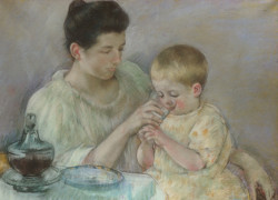 <p>Fragmento de 'Madre alimentando a niño' (1898). Mary Casatt.</p>