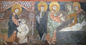 <p><em>Resurrección de Lázaro</em>, fresco de San Baudelio de Berlanga, Soria.</p>