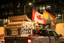<p>Camioneros canadienses durante las últimas protestas.</p>