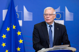 <p>Josep Borrell, durante el comunicado de prensa de las nuevas medidas tomadas por la invasión rusa de Ucrania, del 27 de febrero. </p>