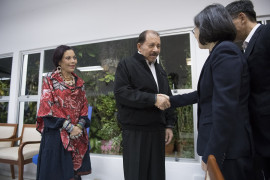 <p>El presidente nicaragüense Daniel Ortega Saavedra y su esposa, Rosario Murillo, saludando a la presidenta de Taiwán en 2017. </p>