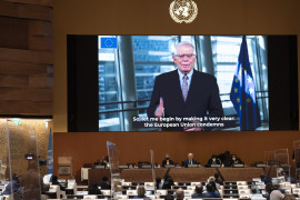 <p>Josep Borrell interviene en la 49 sesión regular del Consejo de Derechos Humanos de la ONU en Ginebra, el 1 de marzo.</p>