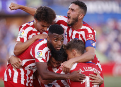 <p>Los jugadores del Atleti celebrando uno de los tres goles que le marcaron al Getafe en el partido del lunes 15 de agosto. </p>