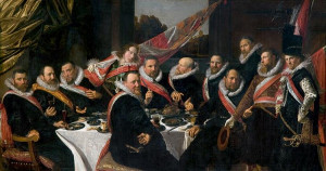 <p>Banquete de los arcabuceros de San Jorge de Haarlem. Frans Hals (1616). </p>
