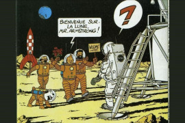 <p>En 1969, Hergé publicó un dibujo de Tintín y sus amigos dando la bienvenida a Neil Armstrong en la superficie de la Luna.</p>