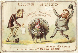 <p>Resguardo de un décimo de lotería del Café Suizo de Madrid a finales del siglo XIX.</p>