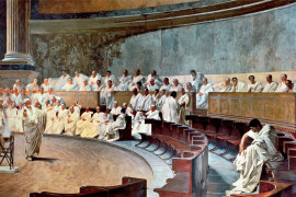 <p>'Cicerón denuncia a Catilina', fresco pintado por Cesare Maccari. / <strong>Wikimedia Commons</strong></p>