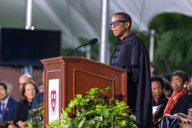 <p>Claudine Gay, durante la toma de posesión del cargo de rectora de la Universidad de Harvard, el 29 de septiembre de 2023.<strong> / Joshua Qualls</strong></p>