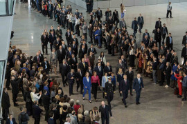 <p>Celebración del 75 aniversario de la OTAN, en Bruselas. Reunión con los ministros de Exteriores. /<strong>NATO</strong></p>