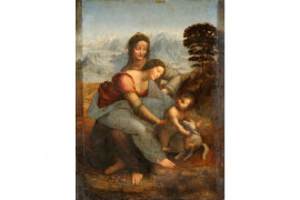 <p><em>Santa Ana, con la Virgen y el Niño</em>. Pintura al óleo de Leonardo da Vinci.</p>