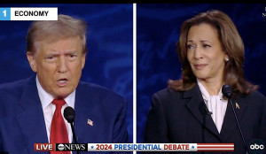 <p>Donald Trump y Kamala Harris durante el primer debate presidencial. / <strong>ABC</strong></p>