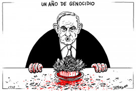 <p><em>Un año de genocidio</em>. / <strong>J. R. Mora</strong></p>