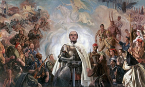 <p><em>Alegoría de Franco y la cruzada</em>. Óleo sobre lienzo del pintor boliviano Arturo Reque Meruvia (1948).</p>