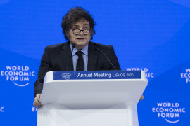 <p>El presidente argentino, Javier Milei, durante su discurso en el Foro de Davos de 2025. / <strong>World Economic Forum / Gabriel Lado</strong></p>