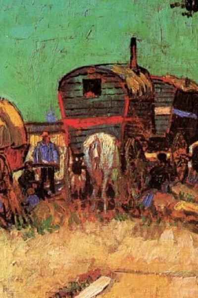 <p>Campamento de gitanos con caravanas. Vincent van Gogh (1888).</p>