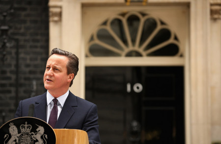 David Cameron, el 8 de mayo, durante su discurso ante el 10 de Downing Street, después de su holgada victoria electoral.